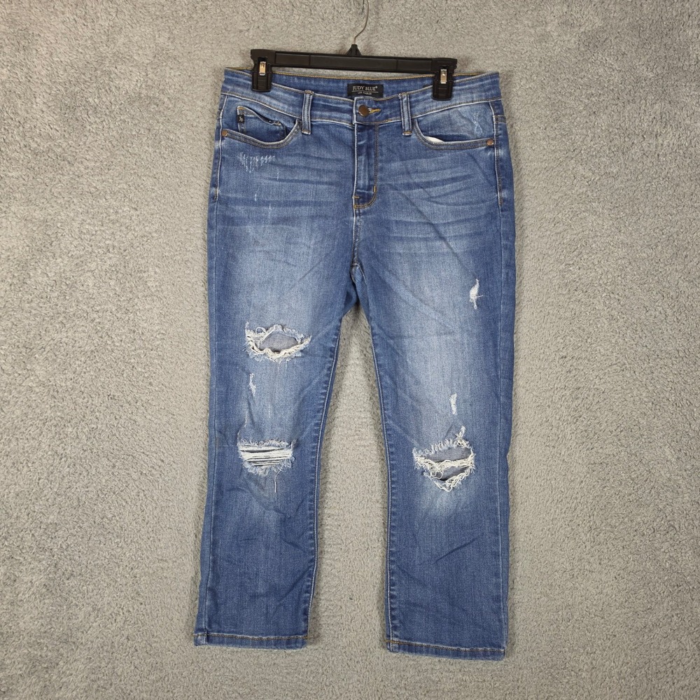 Judy Blue Capri Jeans Womens 11/30 Blue Casual Outdoor Distressed Ripped Summer